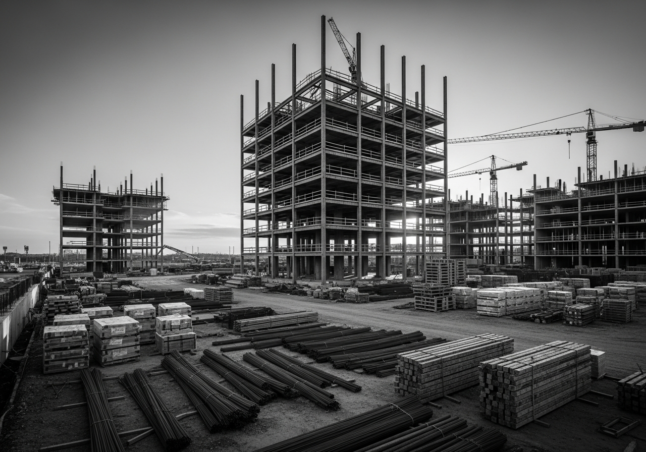 Construction site steel framework