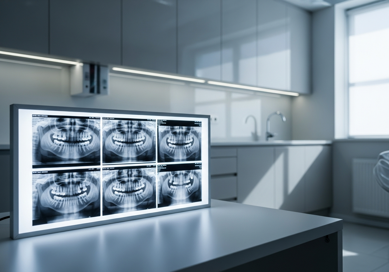 Dental x-rays displayed on lightbox