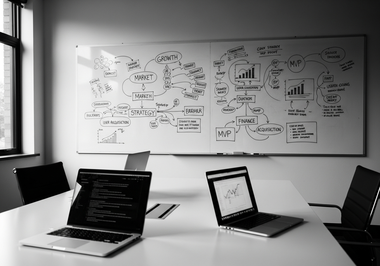 Startup strategy whiteboard room